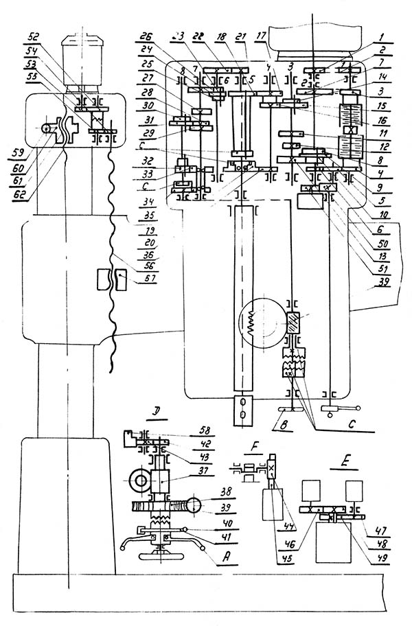 2Н55 Схема кінематична свердлильного верстата